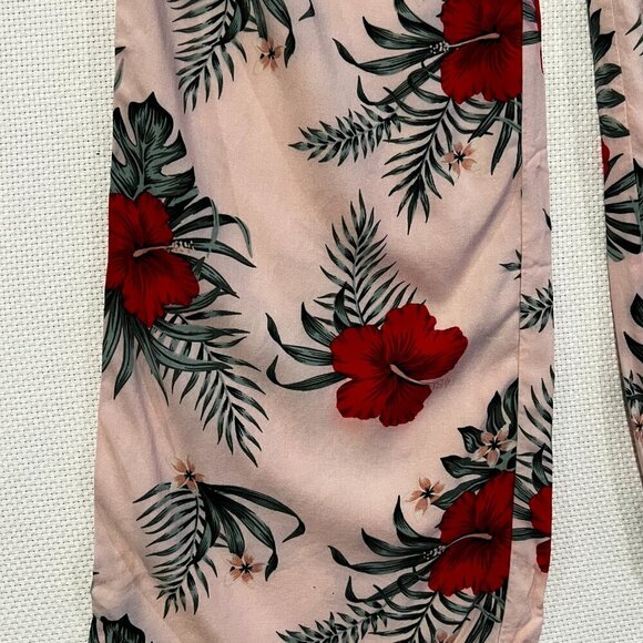 Guess High Waisted Wide Leg Belted Palazzo Pants Pink Floral Print Size Large - Picture 4 of 13